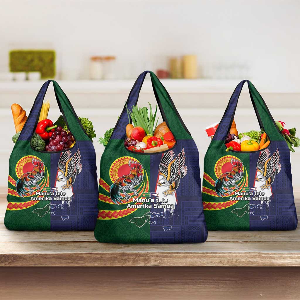 Manuʻa Islands and American Samoa Together Grocery Bag Rooster and Eagle Mascot National Map and Flag Style
