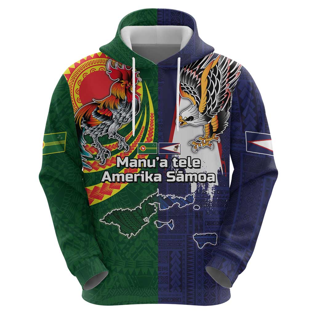 Manuʻa Islands and American Samoa Together Hoodie Rooster and Eagle Mascot National Map and Flag Style