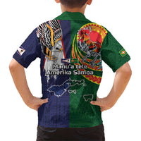 Manuʻa Islands and American Samoa Together Kid Hawaiian Shirt Rooster and Eagle Mascot National Map and Flag Style