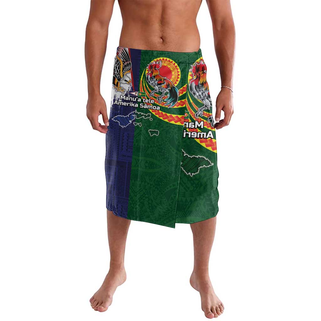 Manuʻa Islands and American Samoa Together Lavalava Rooster and Eagle Mascot National Map and Flag Style