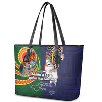 Manuʻa Islands and American Samoa Together Leather Tote Bag Rooster and Eagle Mascot National Map and Flag Style