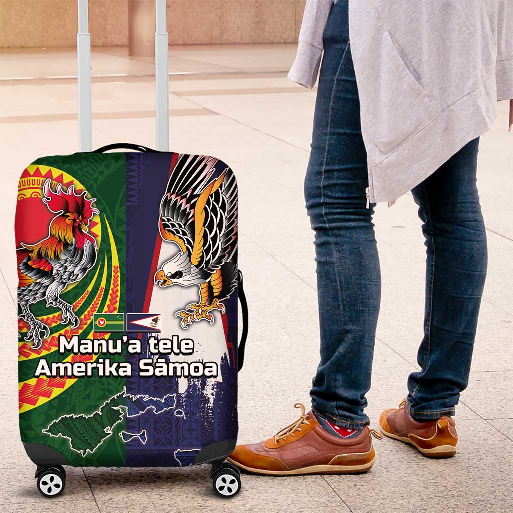 Manuʻa Islands and American Samoa Together Luggage Cover Rooster and Eagle Mascot National Map and Flag Style