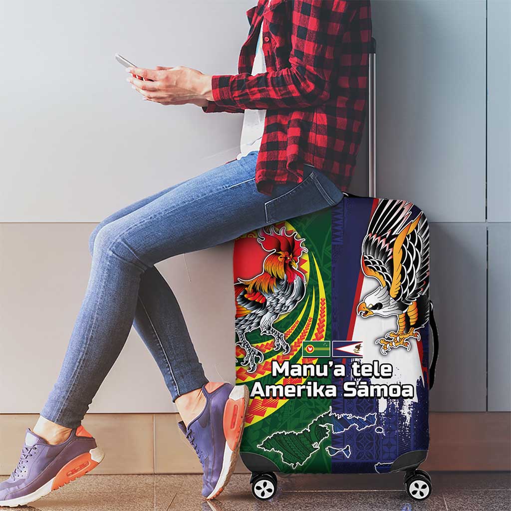 Manuʻa Islands and American Samoa Together Luggage Cover Rooster and Eagle Mascot National Map and Flag Style