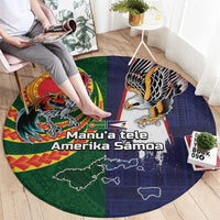 Manuʻa Islands and American Samoa Together Round Carpet Rooster and Eagle Mascot National Map and Flag Style