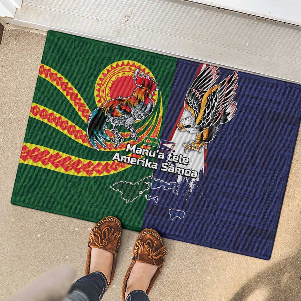 Manuʻa Islands and American Samoa Together Rubber Doormat Rooster and Eagle Mascot National Map and Flag Style