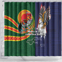 Manuʻa Islands and American Samoa Together Shower Curtain Rooster and Eagle Mascot National Map and Flag Style