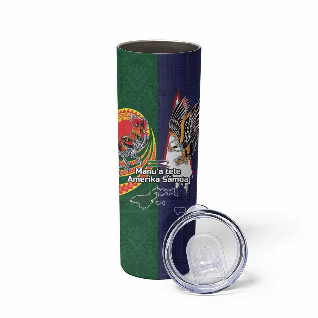 Manuʻa Islands and American Samoa Together Skinny Tumbler Rooster and Eagle Mascot National Map and Flag Style LT03 - Polynesian Pride