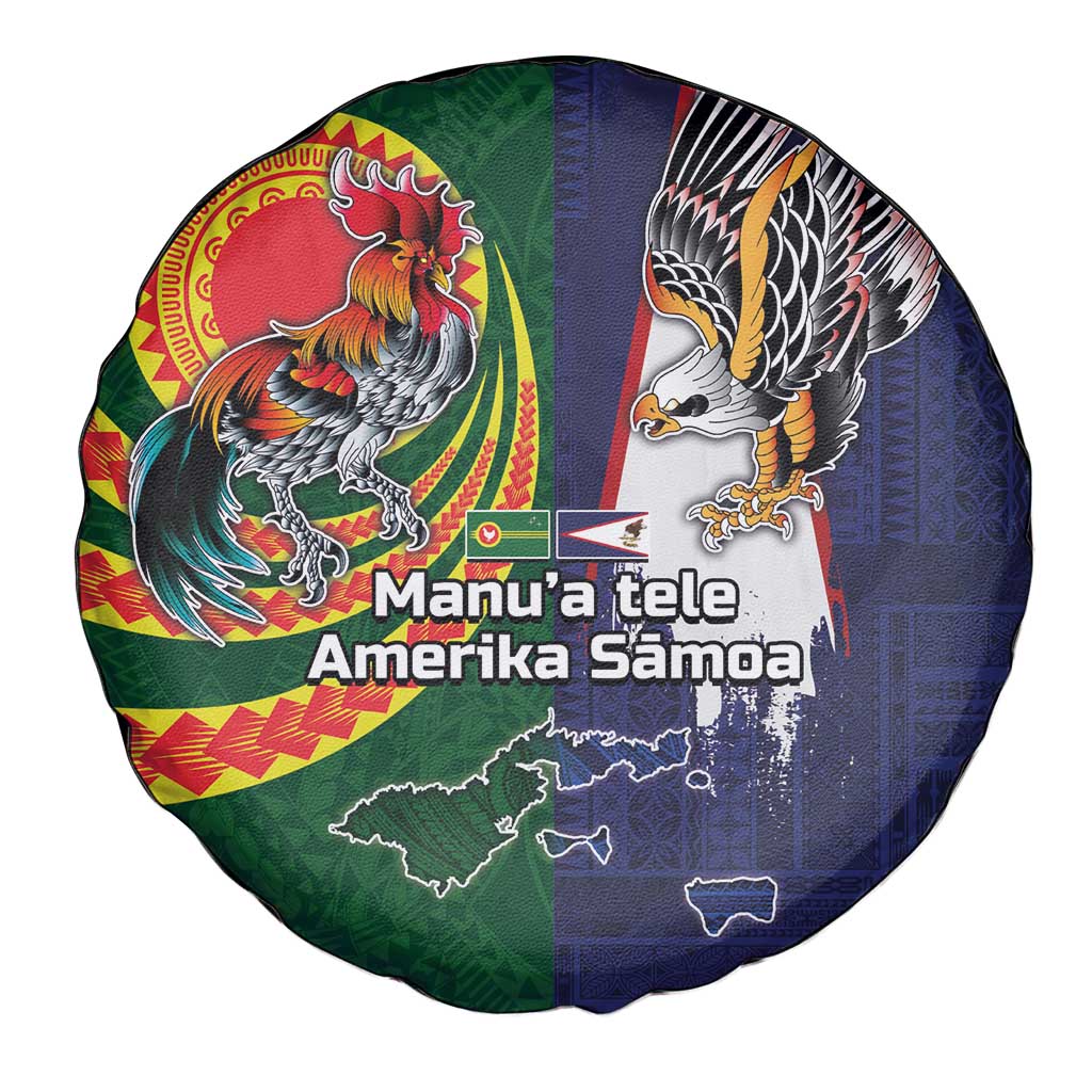 Manuʻa Islands and American Samoa Together Spare Tire Cover Rooster and Eagle Mascot National Map and Flag Style