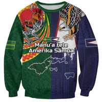 Manuʻa Islands and American Samoa Together Sweatshirt Rooster and Eagle Mascot National Map and Flag Style