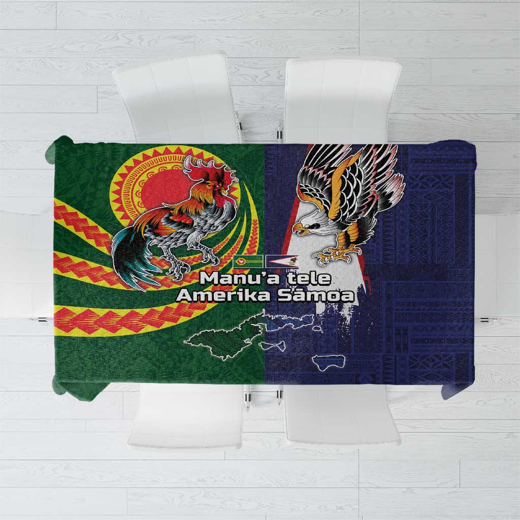 Manuʻa Islands and American Samoa Together Tablecloth Rooster and Eagle Mascot National Map and Flag Style