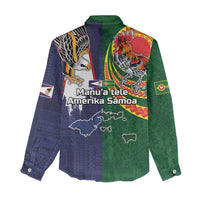 Manuʻa Islands and American Samoa Together Women Casual Shirt Rooster and Eagle Mascot National Map and Flag Style