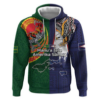 Manuʻa Islands and American Samoa Together Zip Hoodie Rooster and Eagle Mascot National Map and Flag Style