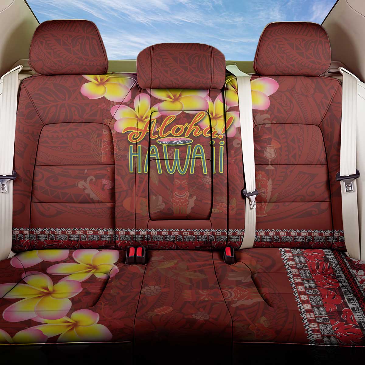 Aloha Plumeria Flowers Back Car Seat Cover With Hawaiian Style Tapa Tribal