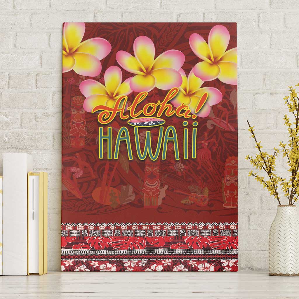 Aloha Plumeria Flowers Canvas Wall Art With Hawaiian Style Tapa Tribal