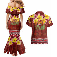 Aloha Plumeria Flowers Couples Matching Mermaid Dress and Hawaiian Shirt With Hawaiian Style Tapa Tribal