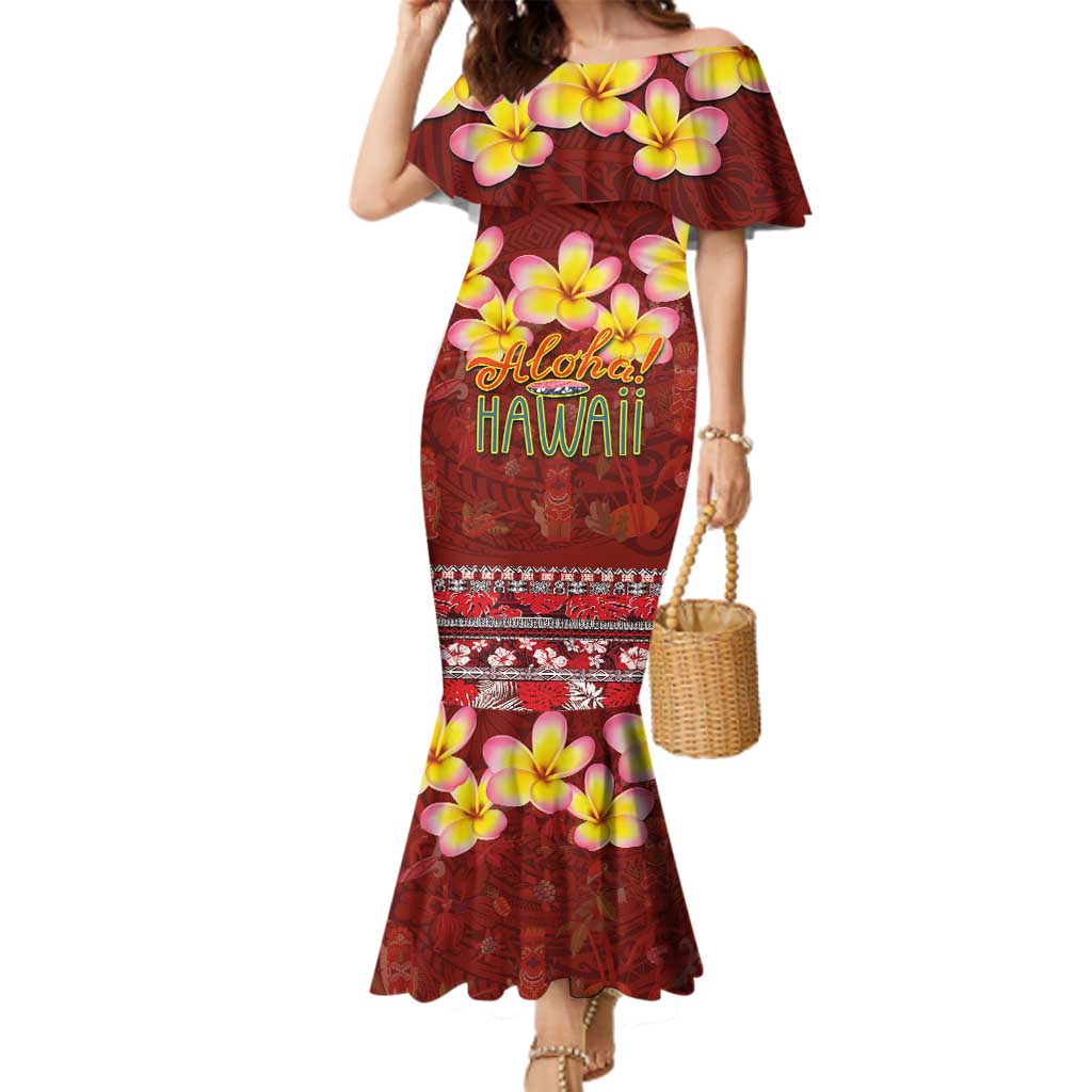 Aloha Plumeria Flowers Family Matching Mermaid Dress and Hawaiian Shirt With Hawaiian Style Tapa Tribal