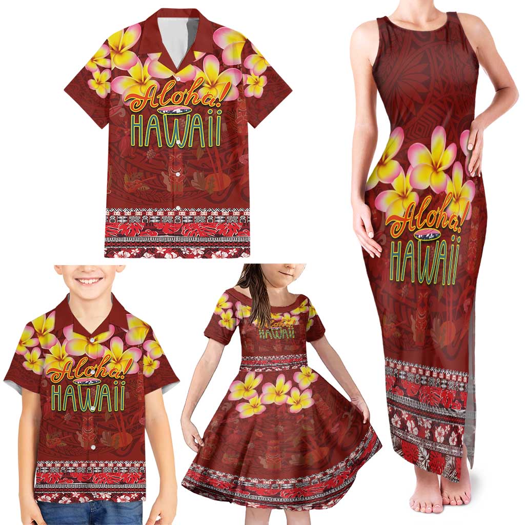 Aloha Plumeria Flowers Family Matching Tank Maxi Dress and Hawaiian Shirt With Hawaiian Style Tapa Tribal