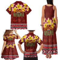 Aloha Plumeria Flowers Family Matching Tank Maxi Dress and Hawaiian Shirt With Hawaiian Style Tapa Tribal