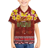 Aloha Plumeria Flowers Kid Hawaiian Shirt With Hawaiian Style Tapa Tribal LT03 Kid Red - Polynesian Pride