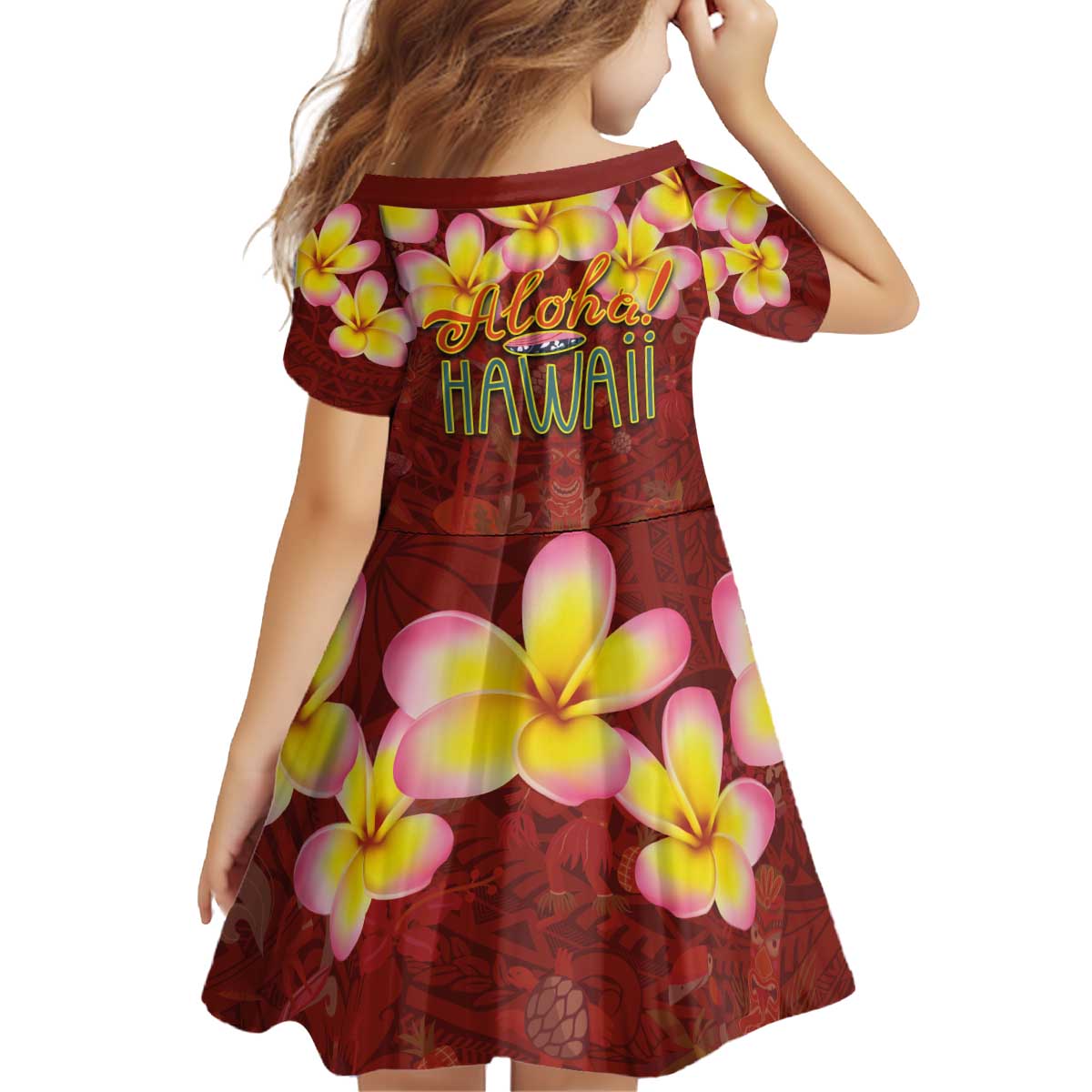 Aloha Plumeria Flowers Kid Short Sleeve Dress With Hawaiian Style Tapa Tribal