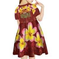 Aloha Plumeria Flowers Kid Short Sleeve Dress With Hawaiian Style Tapa Tribal