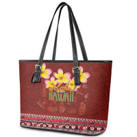 Aloha Plumeria Flowers Leather Tote Bag With Hawaiian Style Tapa Tribal LT03 - Polynesian Pride