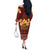 Aloha Plumeria Flowers Off The Shoulder Long Sleeve Dress With Hawaiian Style Tapa Tribal