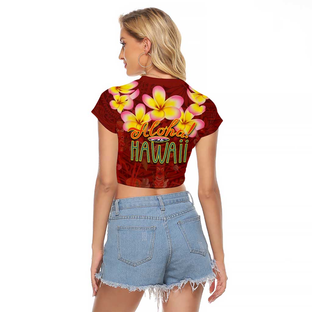 Aloha Plumeria Flowers Raglan Cropped T Shirt With Hawaiian Style Tapa Tribal LT03 - Polynesian Pride