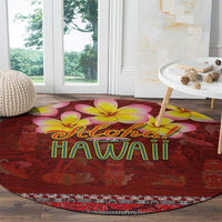 Aloha Plumeria Flowers Round Carpet With Hawaiian Style Tapa Tribal