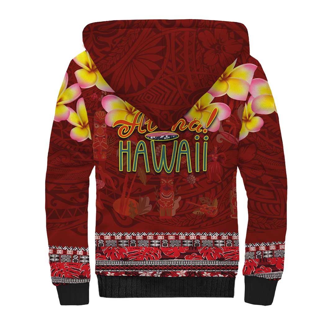 Aloha Plumeria Flowers Sherpa Hoodie With Hawaiian Style Tapa Tribal