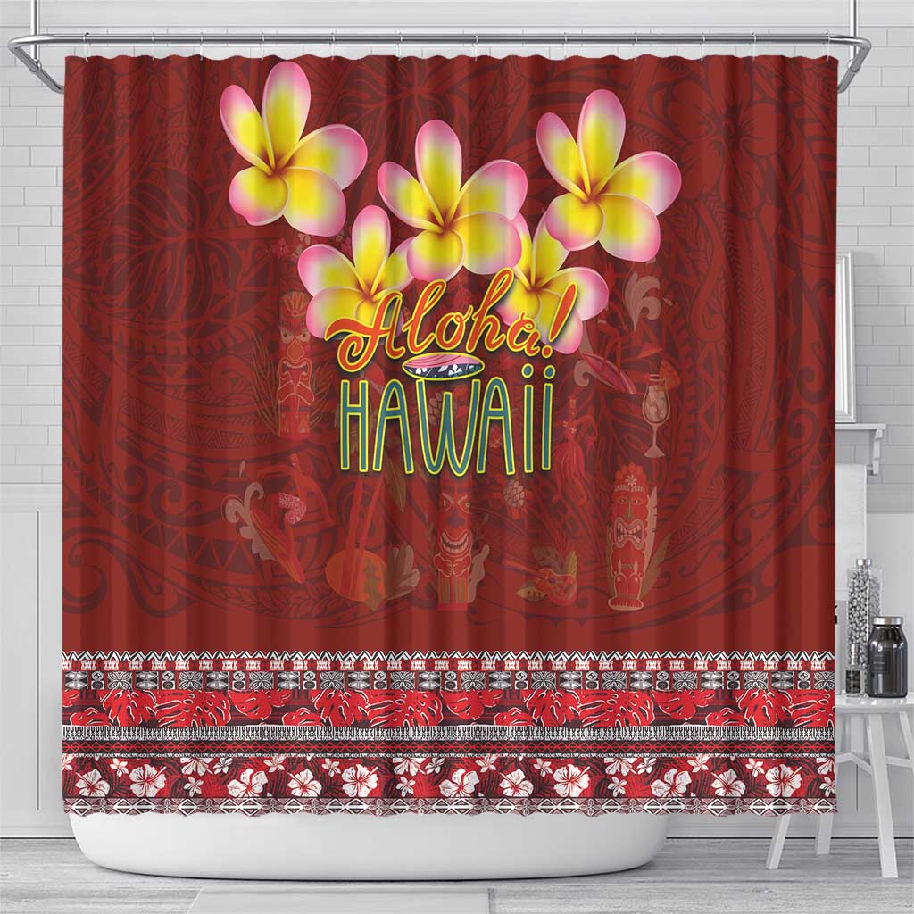 Aloha Plumeria Flowers Shower Curtain With Hawaiian Style Tapa Tribal LT03 - Polynesian Pride
