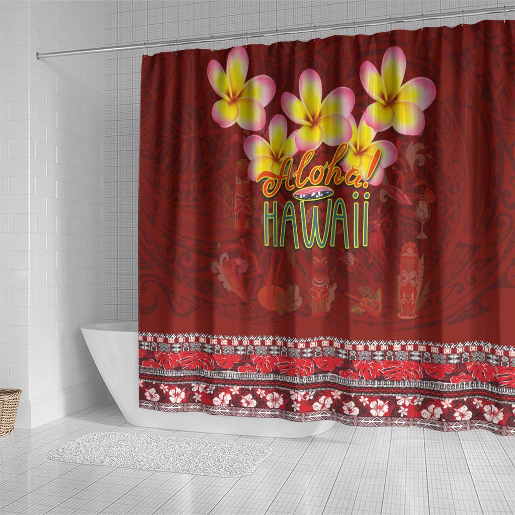 Aloha Plumeria Flowers Shower Curtain With Hawaiian Style Tapa Tribal LT03 - Polynesian Pride
