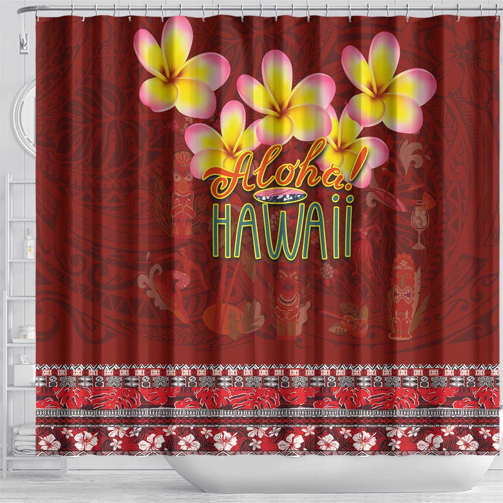 Aloha Plumeria Flowers Shower Curtain With Hawaiian Style Tapa Tribal LT03 - Polynesian Pride