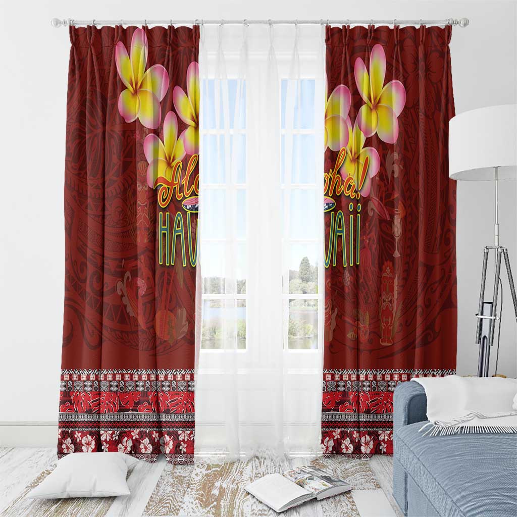 Aloha Plumeria Flowers Window Curtain With Hawaiian Style Tapa Tribal