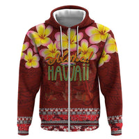 Aloha Plumeria Flowers Zip Hoodie With Hawaiian Style Tapa Tribal LT03 Zip Hoodie Red - Polynesian Pride