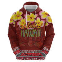 Aloha Plumeria Flowers Zip Hoodie With Hawaiian Style Tapa Tribal LT03 - Polynesian Pride