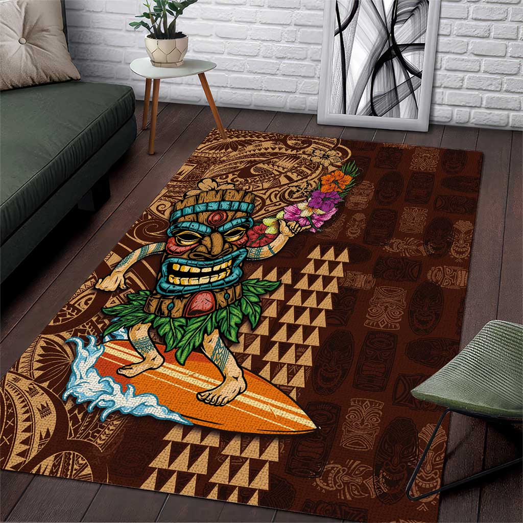 Hawaiian Tiki Mask Surfing Kakau Pattern Area Rug