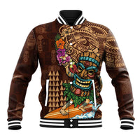 Hawaiian Tiki Mask Surfing Kakau Pattern Baseball Jacket