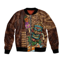 Hawaiian Tiki Mask Surfing Kakau Pattern Bomber Jacket