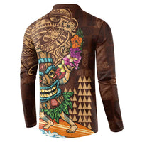 Hawaiian Tiki Mask Surfing Kakau Pattern Button Sweatshirt