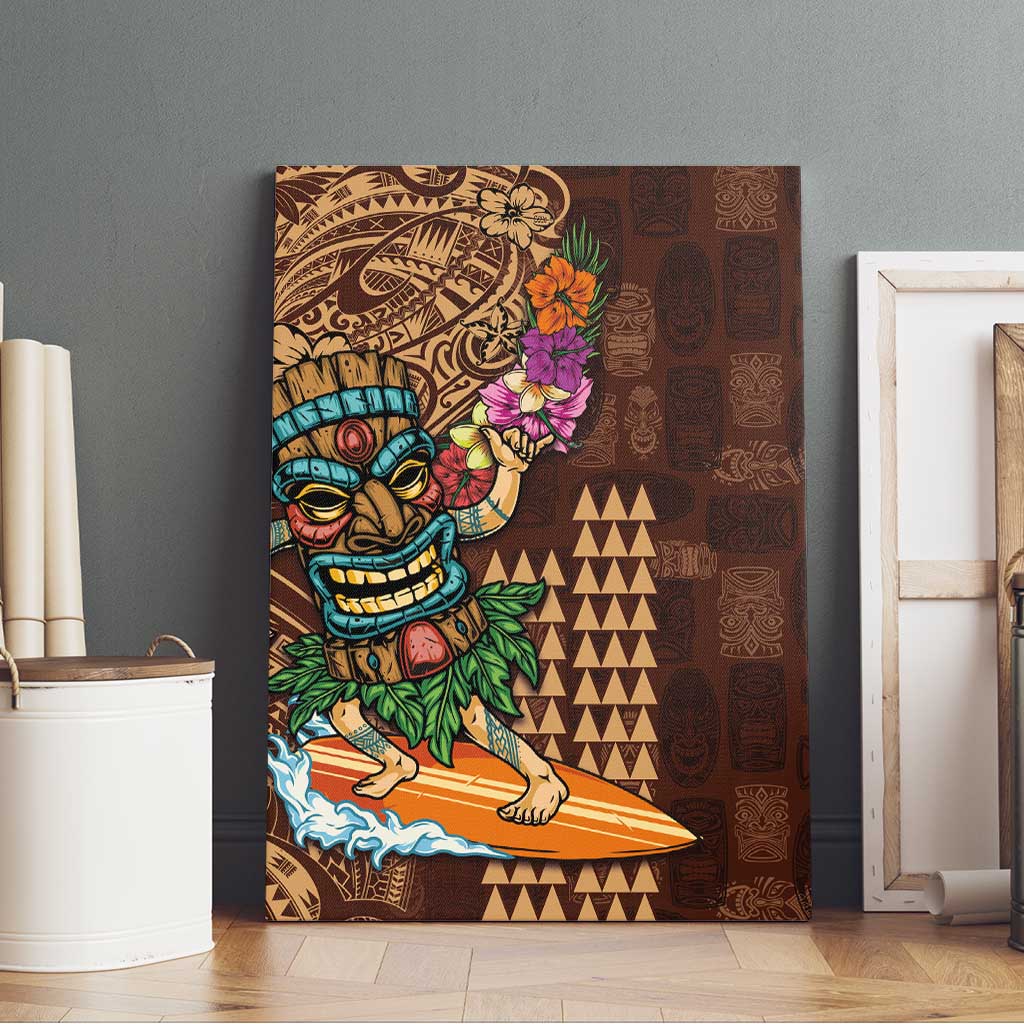 Hawaiian Tiki Mask Surfing Kakau Pattern Canvas Wall Art