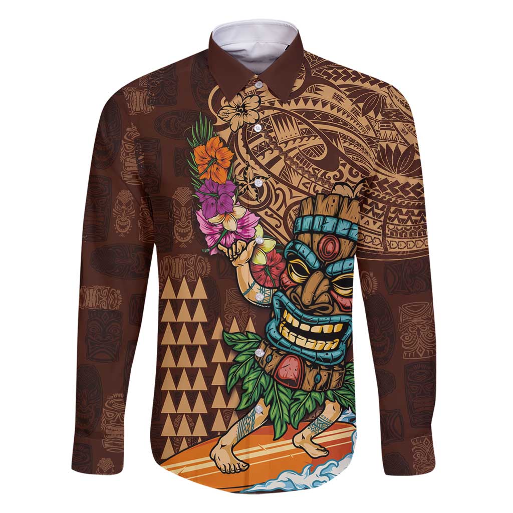 Hawaiian Tiki Mask Surfing Kakau Pattern Family Matching Mermaid Dress and Hawaiian Shirt