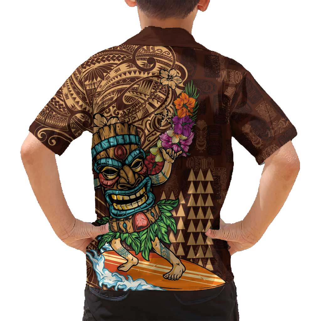 Hawaiian Tiki Mask Surfing Kakau Pattern Family Matching Tank Maxi Dress and Hawaiian Shirt