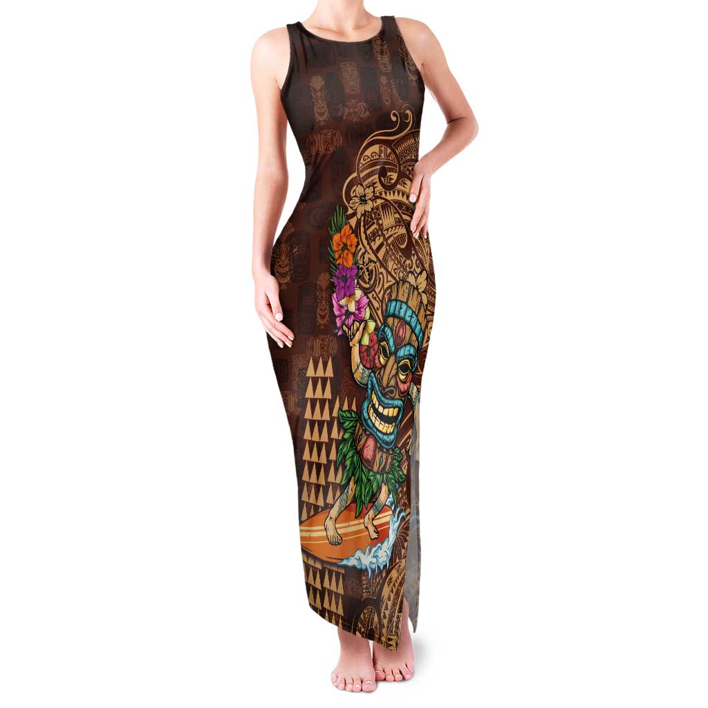 Hawaiian Tiki Mask Surfing Kakau Pattern Family Matching Tank Maxi Dress and Hawaiian Shirt