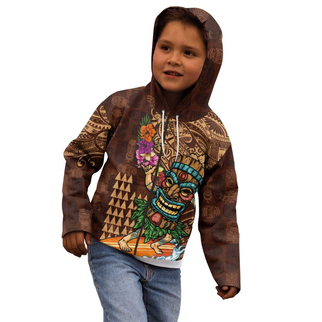 Hawaiian Tiki Mask Surfing Kakau Pattern Kid Hoodie