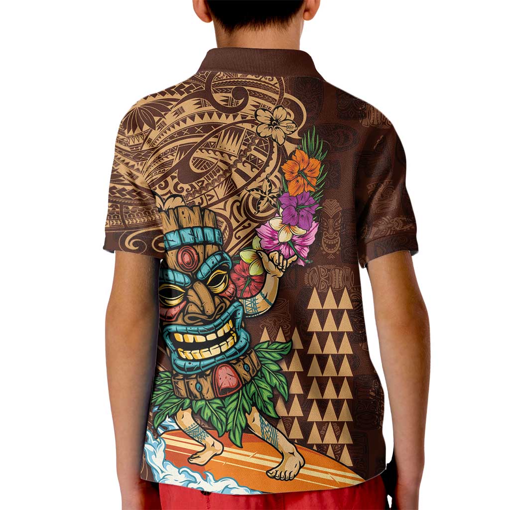 Hawaiian Tiki Mask Surfing Kakau Pattern Kid Polo Shirt