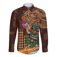 Hawaiian Tiki Mask Surfing Kakau Pattern Long Sleeve Button Shirt