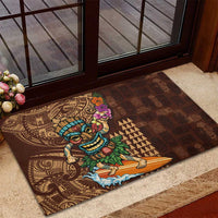 Hawaiian Tiki Mask Surfing Kakau Pattern Rubber Doormat