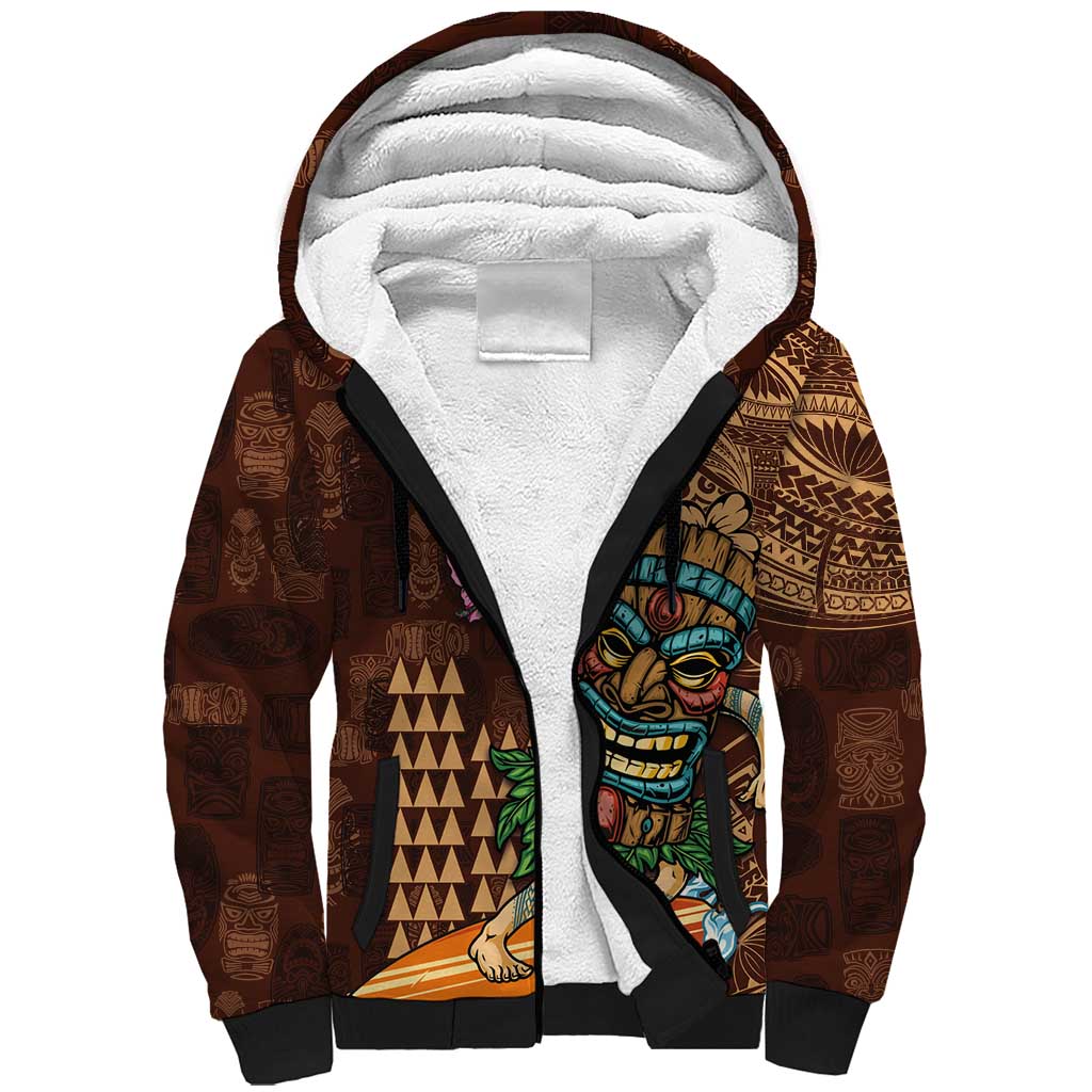 Hawaiian Tiki Mask Surfing Kakau Pattern Sherpa Hoodie