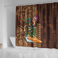 Hawaiian Tiki Mask Surfing Kakau Pattern Shower Curtain